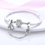 Lucky Clover Horseshoe Safety Chain Beads Stopper Silver Charm Bracelet DIY
