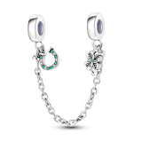 Lucky Clover Horseshoe Safety Chain Beads Stopper Silver Charm Bracelet DIY