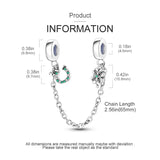 Lucky Clover Horseshoe Safety Chain Beads Stopper Silver Charm Bracelet DIY