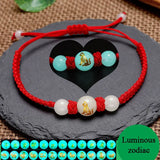 Luminous Fluorite Zodiac Bracelets with Red Thread Beaded Bangle