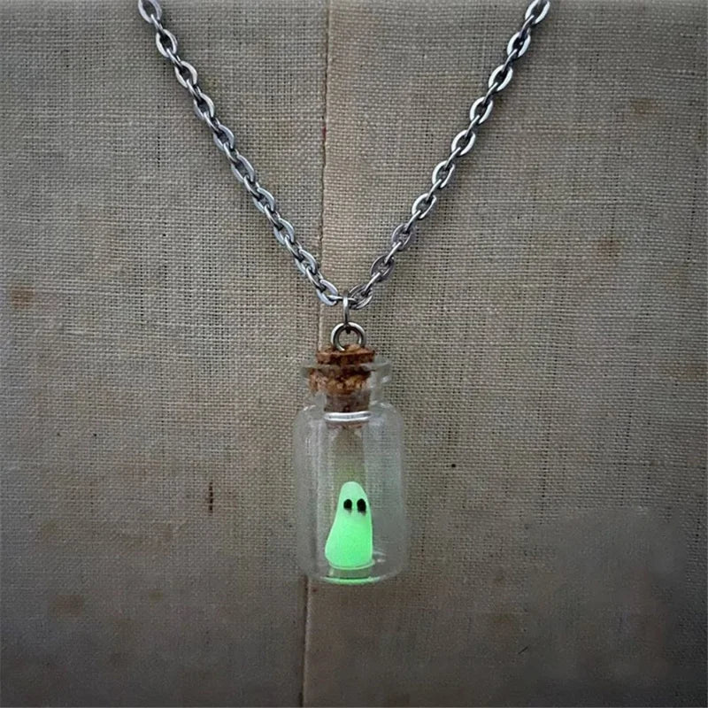 Luminous Ghost Glass Bottles Pendant Necklace for Women