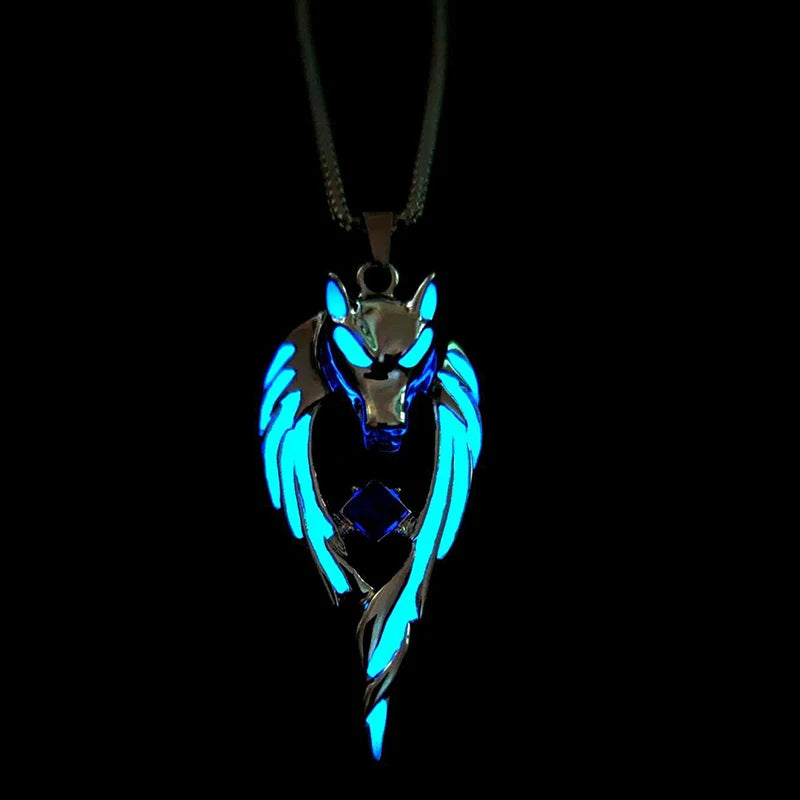 Glow In The Dark Wolf Pendant Necklace Men