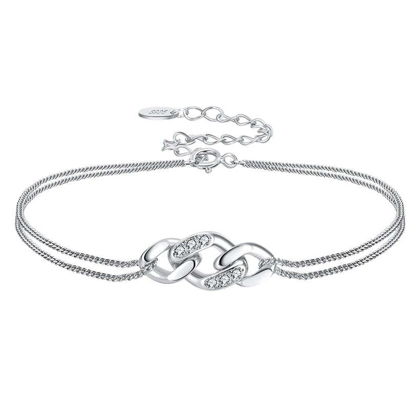 S925 Sterling Silver Knot Bracelet 17+4CM Crystal
