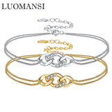 S925 Sterling Silver Knot Bracelet 17+4CM Crystal