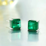 925 Silver Emerald Stud Earrings 3 Carats 7*7 Square Green Natural Women