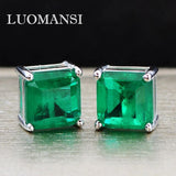 925 Silver Emerald Stud Earrings 3 Carats 7*7 Square Green Natural Women