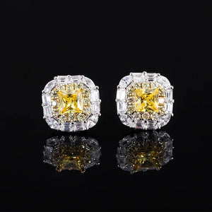Luomansi 4*4MM Yellow Diamond Earrings 100%-S925 Sterling Silver