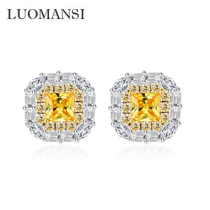 Luomansi 4*4MM Yellow Diamond Earrings 100%-S925 Sterling Silver