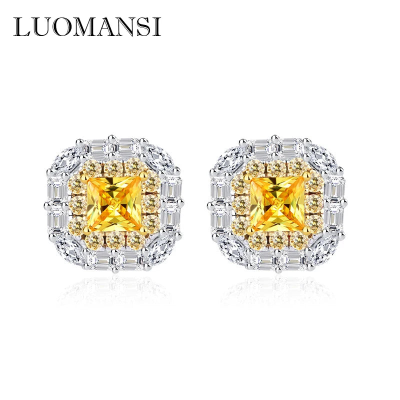 Luomansi 4*4MM Yellow Diamond Earrings 100%-S925 Sterling Silver