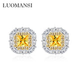 Luomansi 4*4MM Yellow Diamond Earrings 100%-S925 Sterling Silver