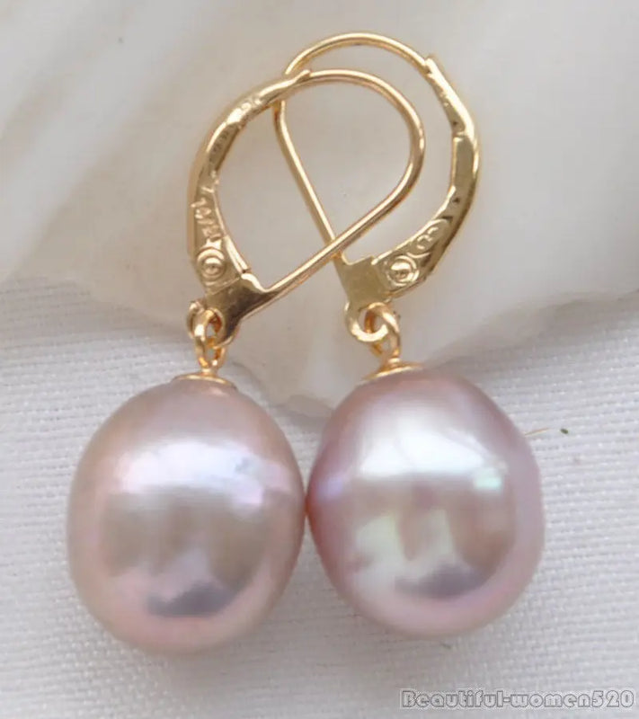 Lavender Freshwater Pearl Dangle Earrings, AA++ 10*12mm