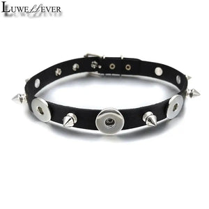 Punk Rivet Leather Snap Button Pendant Necklace for Women
