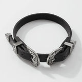 Punk Leather Choker Necklace with Double Buckle Clasp