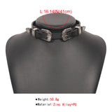 Punk Leather Choker Necklace with Double Buckle Clasp