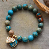 10MM Jaspers Stretch Bracelet with Heart Charm