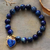 10MM Jaspers Stretch Bracelet with Heart Charm