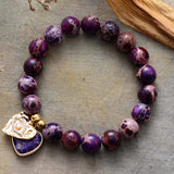 10MM Jaspers Stretch Bracelet with Heart Charm