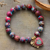 10MM Jaspers Stretch Beads Bracelet with Heart Charm