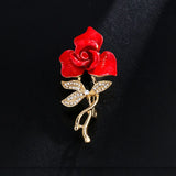 Luxuri Crystal Red Rose Lapel Pins Rhinestone Flower Brooch For Woman