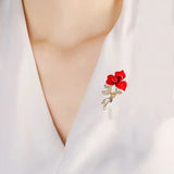 Luxuri Crystal Red Rose Lapel Pins Rhinestone Flower Brooch For Woman