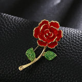 Luxuri Crystal Red Rose Lapel Pins Rhinestone Flower Brooch For Woman