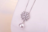 Silver Pearl Pendant Necklace Crystal Snowflake Chain