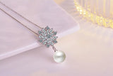Silver Pearl Pendant Necklace Crystal Snowflake Chain