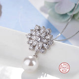 Silver Pearl Pendant Necklace Crystal Snowflake Chain