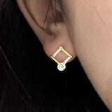 18K Geometric Diamond Stud Earrings Butterfly Zircon Silver Plated Jewelry