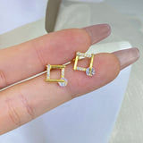 18K Geometric Diamond Stud Earrings Butterfly Zircon Silver Plated Jewelry