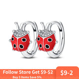 925 Sterling Silver Charm Ladybug Earrings Pave CZ Hot Jewelry Gift