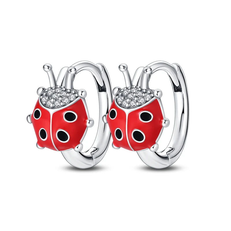 925 Sterling Silver Charm Ladybug Earrings Pave CZ Hot Jewelry Gift