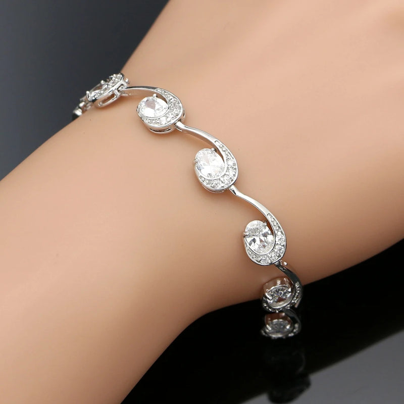 925 Silver Zircon Crystal Charm Bracelet for Women