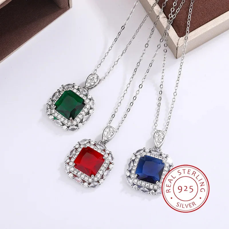 925 Silver Necklace Multicolored Zircon Pendant High Savings Party Jewelry