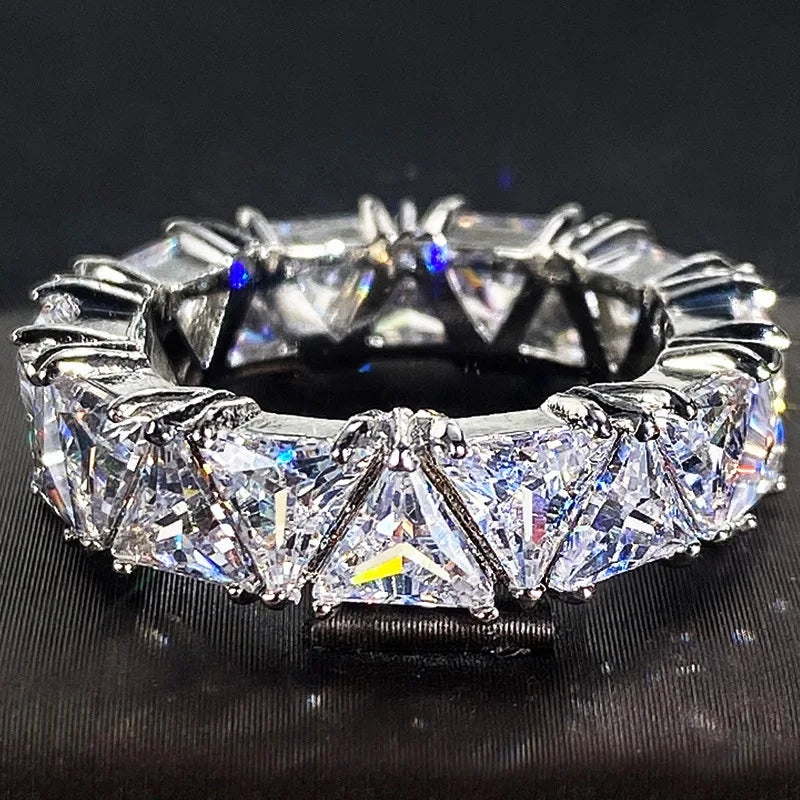 925 Sterling Silver Ring, Triangular Zircon Ring with Aaa Zircon Crystal