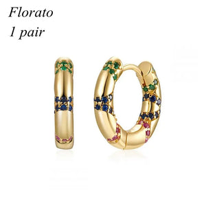 925 Silver Colorful Zircon Hoop Earrings Necklace Set