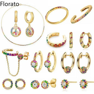 925 Silver Colorful Zircon Hoop Earrings Necklace Set