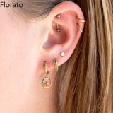 925 Silver Colorful Zircon Hoop Earrings Necklace Set