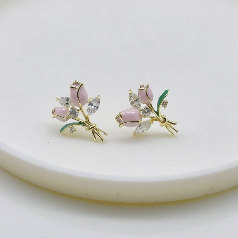 925 Silver Tulip Bouquet Earrings for Girlfriend Gift