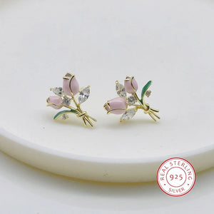 925 Silver Tulip Bouquet Earrings for Girlfriend Gift