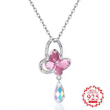 925 Silver Colorful Butterfly Pendant Necklace for Women