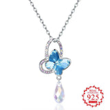 925 Silver Colorful Butterfly Pendant Necklace for Women