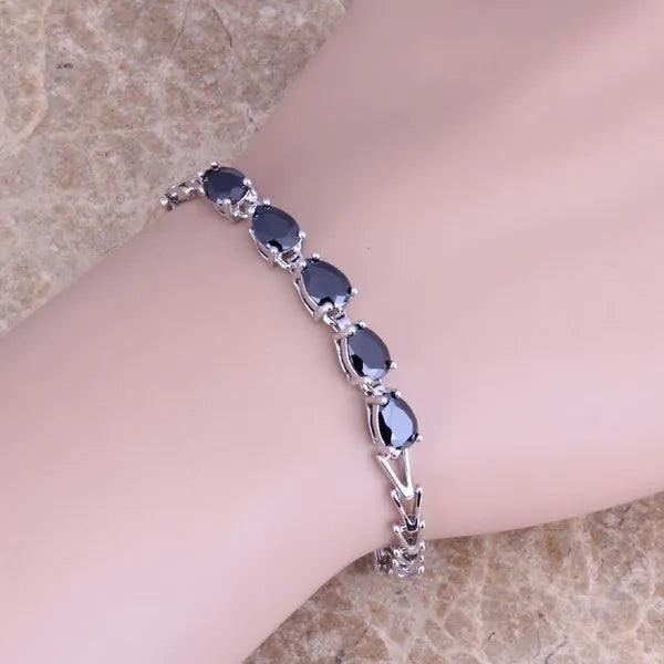 CZ Silver Plated Chain Bracelet 7 inch S0386