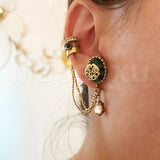 Zircon Water Drop Pendant Turquoise Inlaid Golden Earbone Clip Earrings