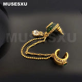 Zircon Water Drop Pendant Turquoise Inlaid Golden Earbone Clip Earrings