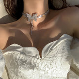 Butterfly Rhinestone Pendant Necklace Crystal Choker Jewelry
