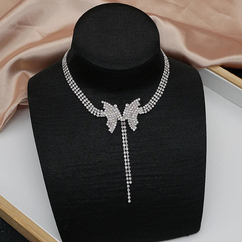 Butterfly Rhinestone Pendant Necklace Crystal Choker Jewelry