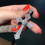 925 Sterling Silver Christian Cross Pendant Diamond Necklace