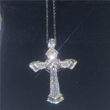 925 Sterling Silver Christian Cross Pendant Diamond Necklace
