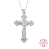 925 Sterling Silver Christian Cross Pendant Diamond Necklace